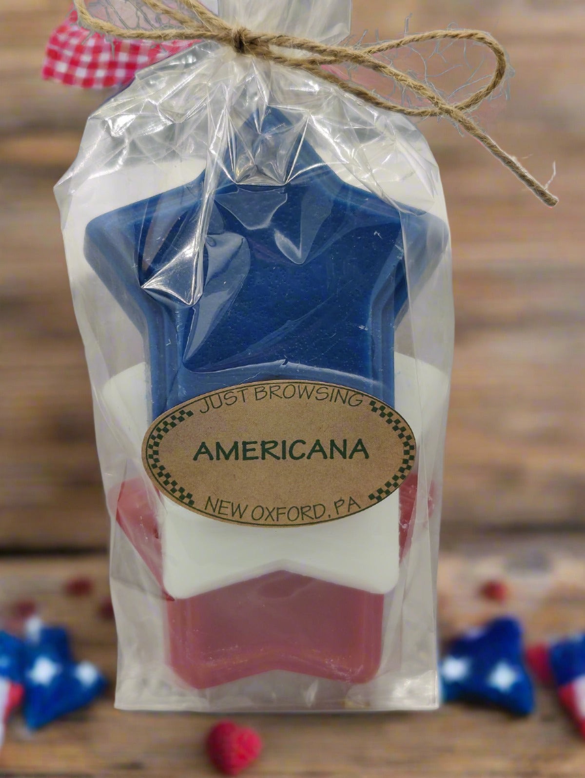 Handcrafted Red, White and Blue 3pk Americana Wax Scented Tart Stars