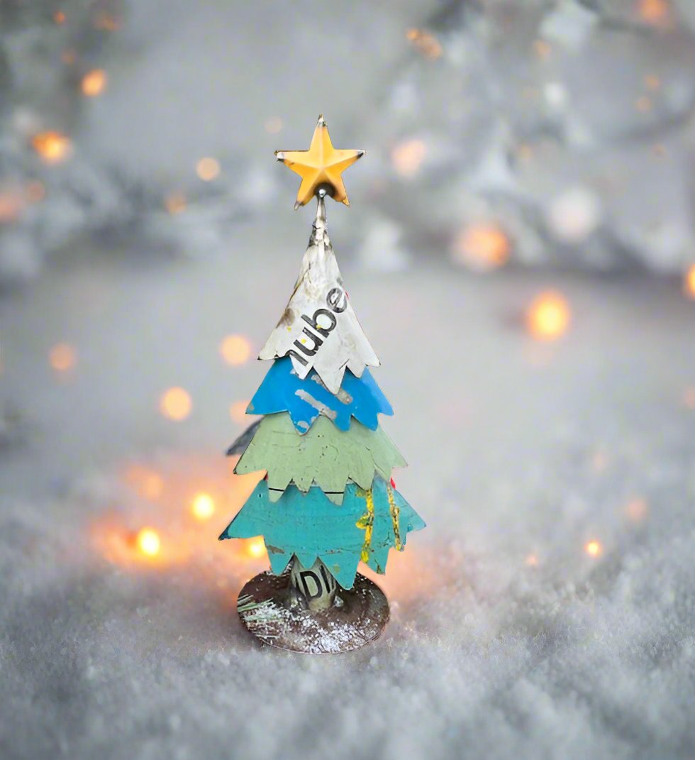 Primitive Christmas 12” Recycled Metal Christmas Tree with Star