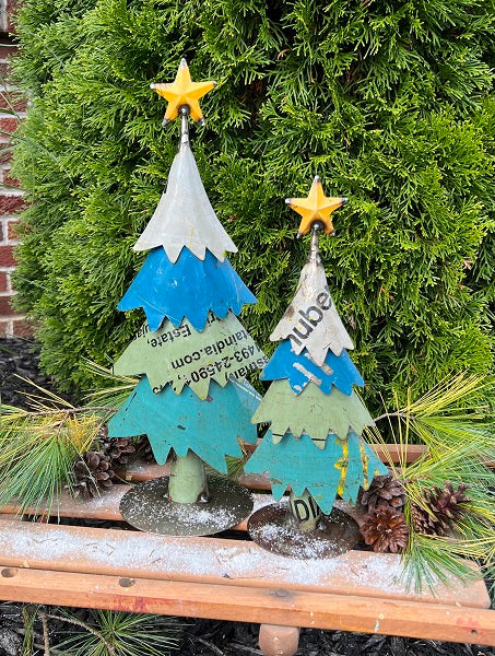 Primitive Christmas 16” Recycled Metal Christmas Tree with Star