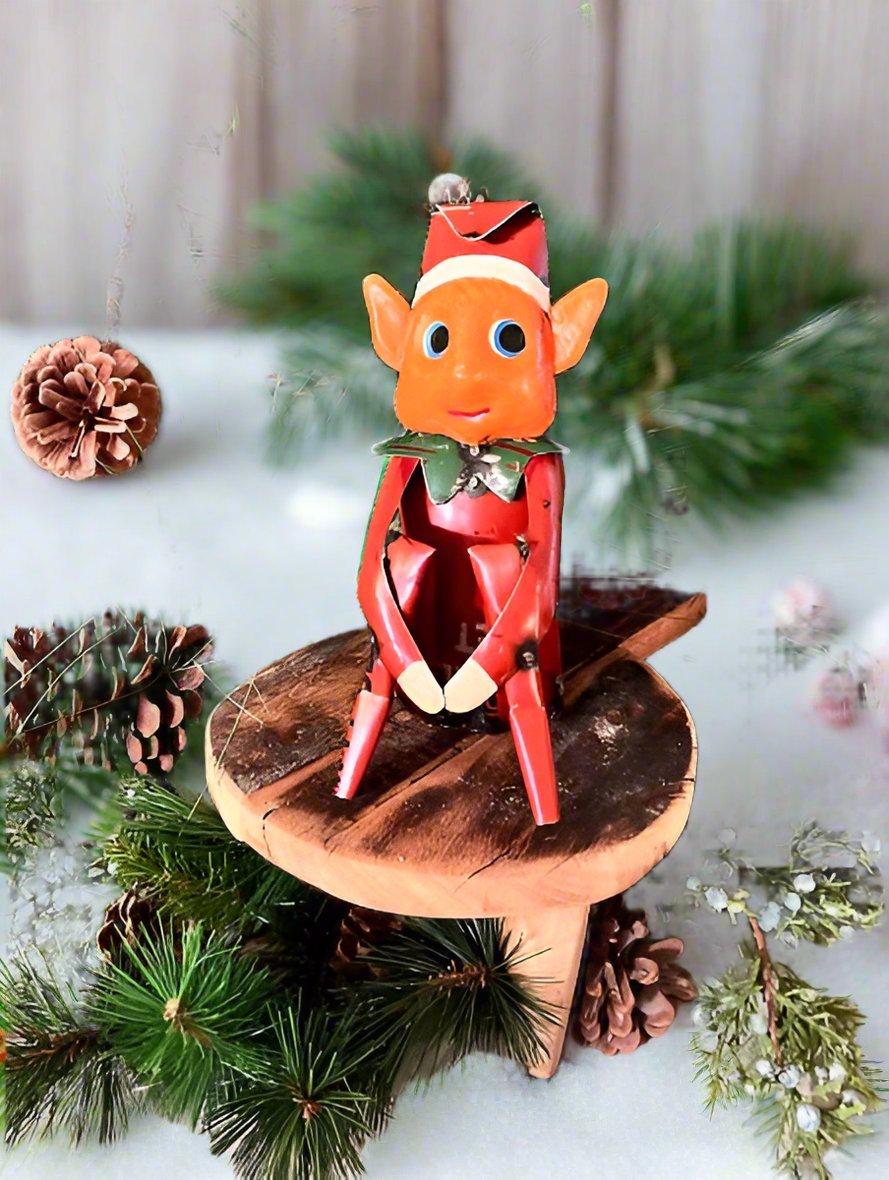 Primitive Christmas 8.5” Recycled Metal Holiday Elf Figurine - The Primitive Pineapple Collection