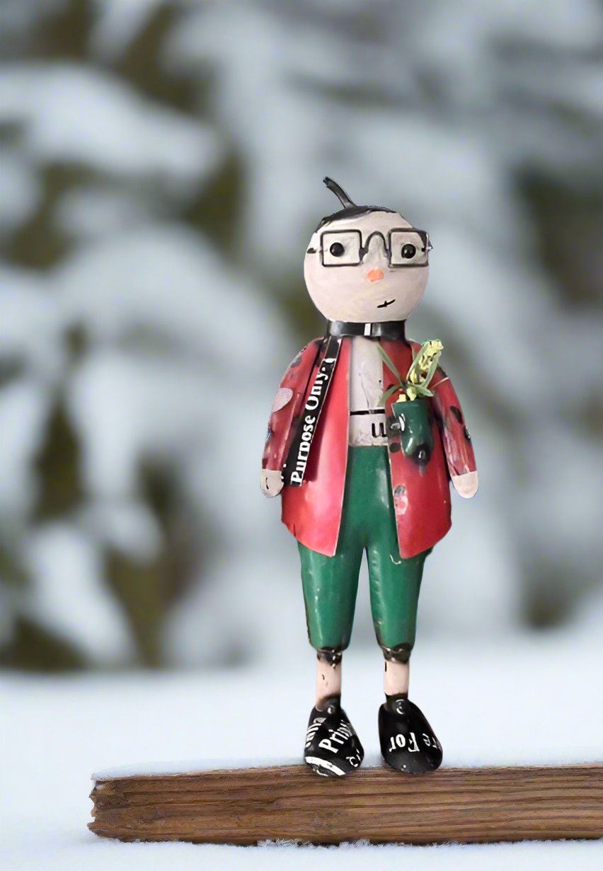 Primitive Christmas 12.5 Recycled Metal Snowman with Glasses - The Primitive Pineapple Collection