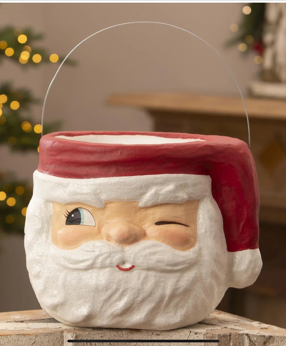 Bethany Lowe Christmas 13.75” Retro Winking Santa Bucket TJ3322 - The Primitive Pineapple Collection