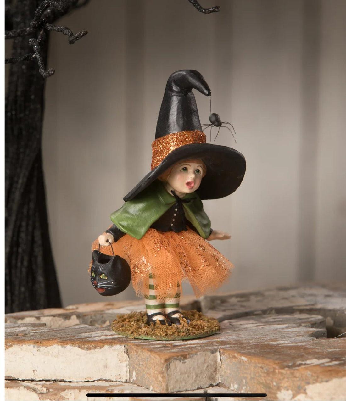 Bethany Lowe Halloween Little Lavinia Witch with Spider TD1199 - The Primitive Pineapple Collection