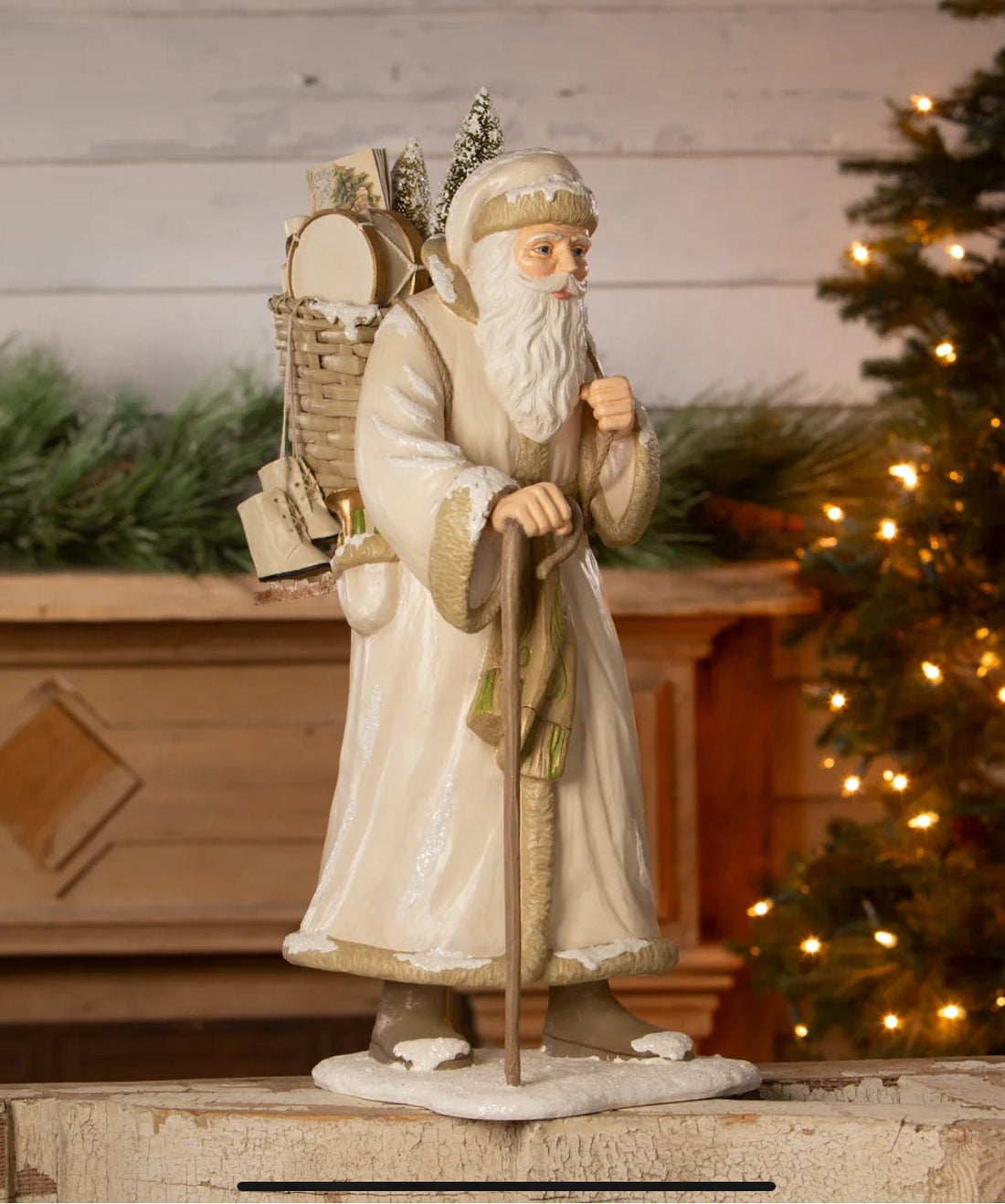 Bethany Lowe Christmas 19.25” Vintage Father Christmas with Basket TD3166 - The Primitive Pineapple Collection