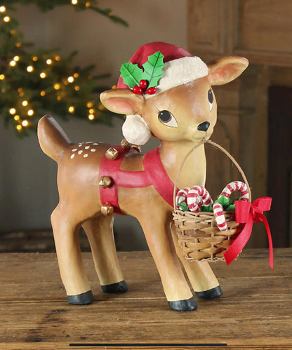 Bethany Lowe Christmas 10.75 Retro Reindeer Carrying Basket TJ3319