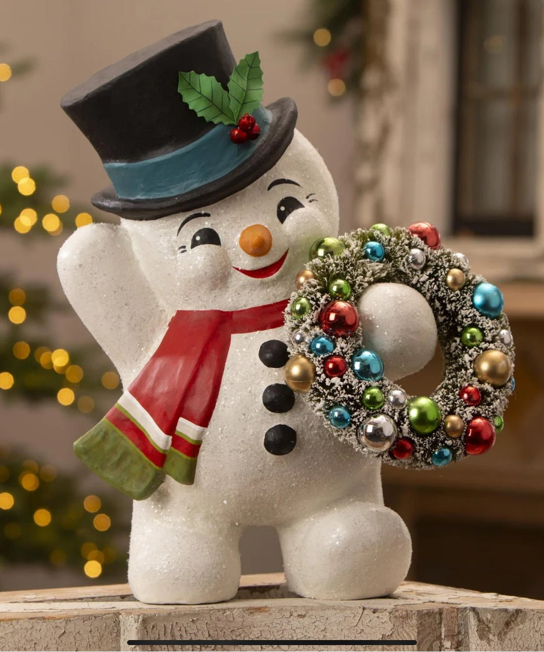 Bethany Lowe Christmas Large 17.25” Snowman with Wreath TJ3321 - The Primitive Pineapple Collection