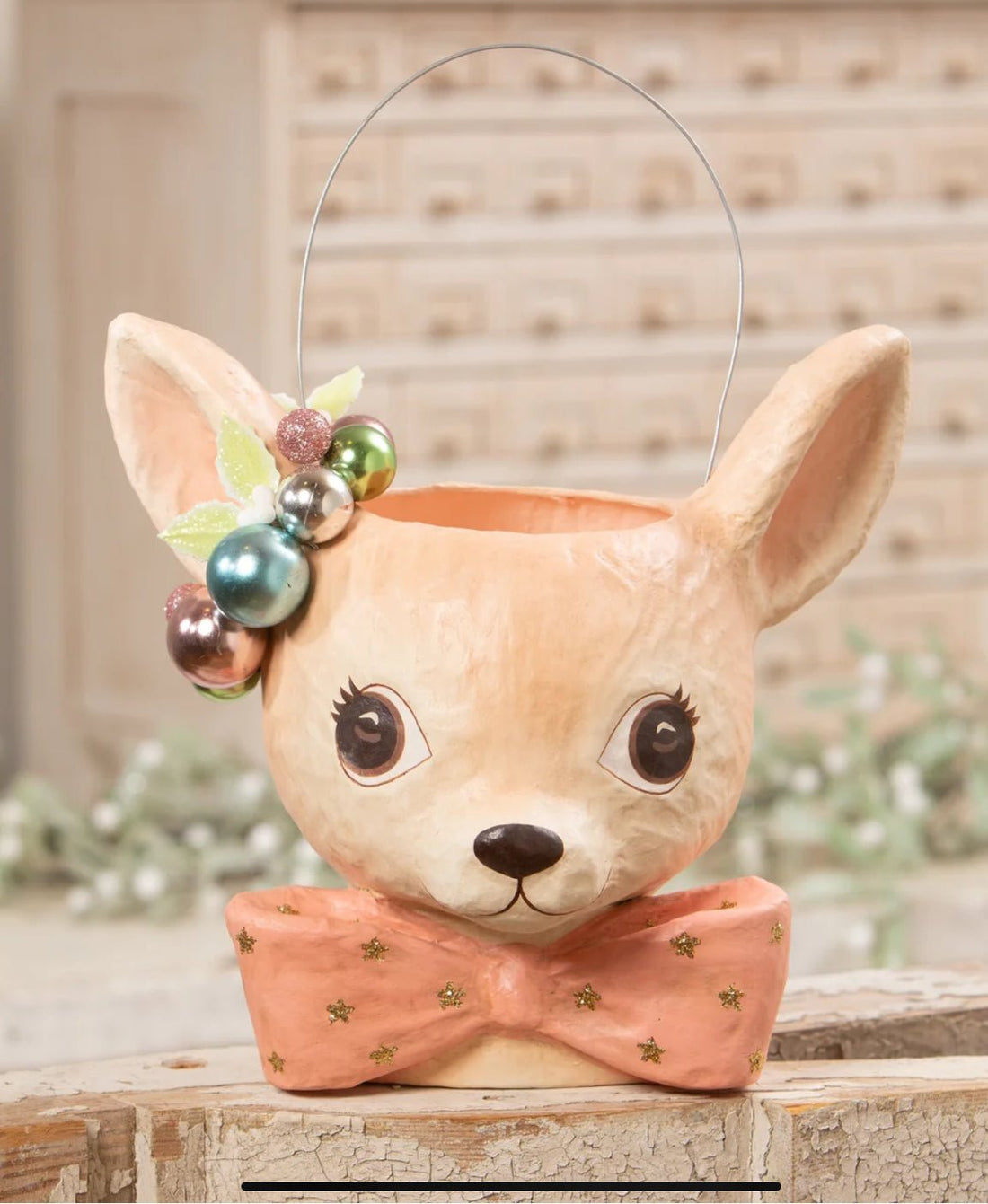 Bethany Lowe Christmas 12” Retro Pastel Fawnie Bucket Large TJ3325 - The Primitive Pineapple Collection