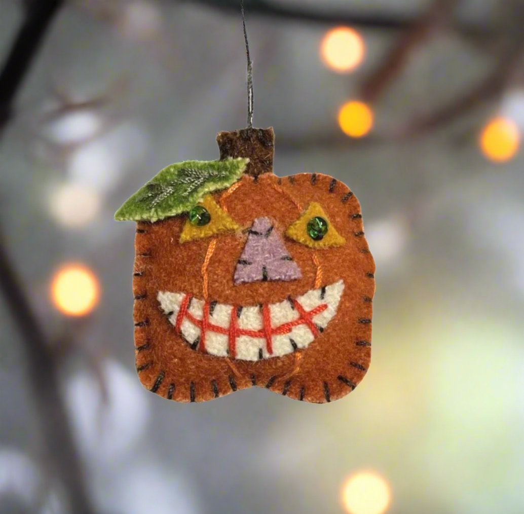 Primitive Handcrafted Halloween Felt 1.5” Jack O Lantern Ornament