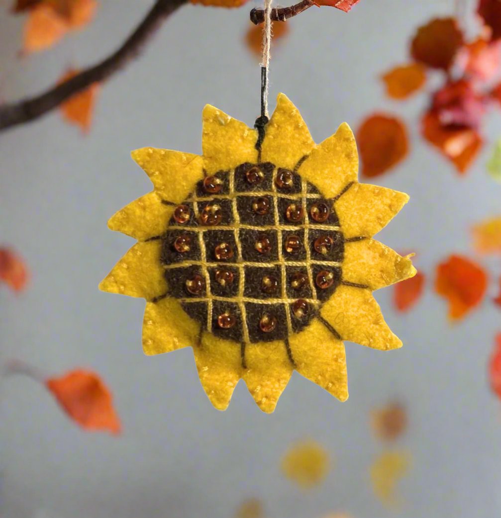 Primitive Handcrafted Fall Felt 2” Sunflower Ornament