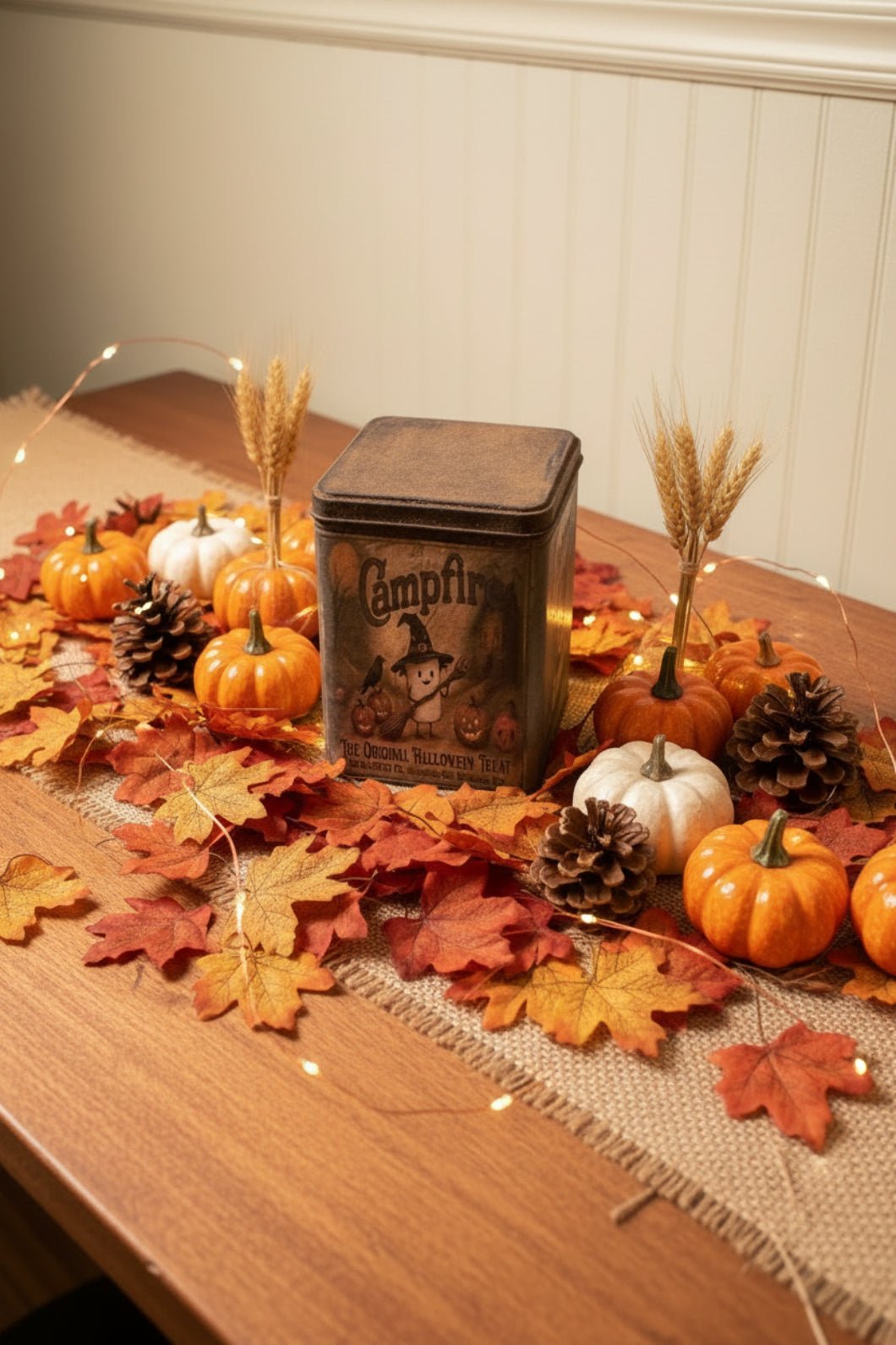 Primitive Handcrafted USA Halloween 6.25" Campfire Ghost Tin - The Primitive Pineapple Collection