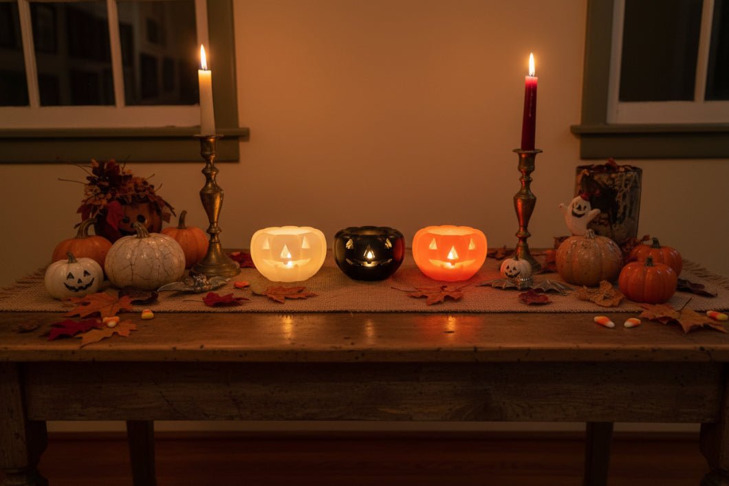 Fall Halloween 5" LED Short Jack O Lantern Candle w/ Timer - The Primitive Pineapple Collection