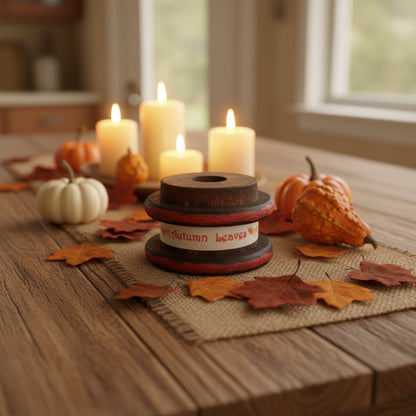 Primitive Flat Wood Spool w/ Halloween Ribbon
