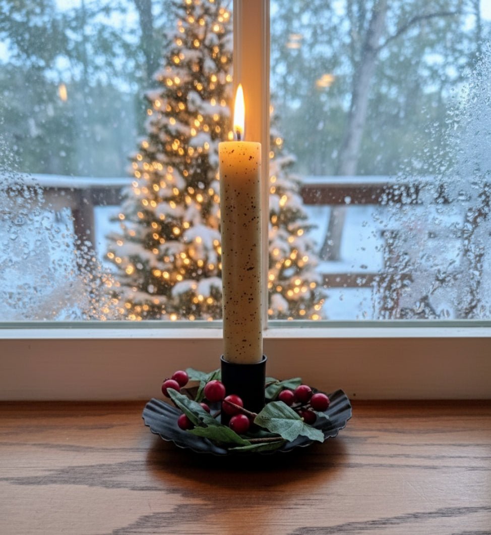 Primitive/Country Half Moon Crimp Window Sill Candle Holder Taper Holder Holiday - The Primitive Pineapple Collection