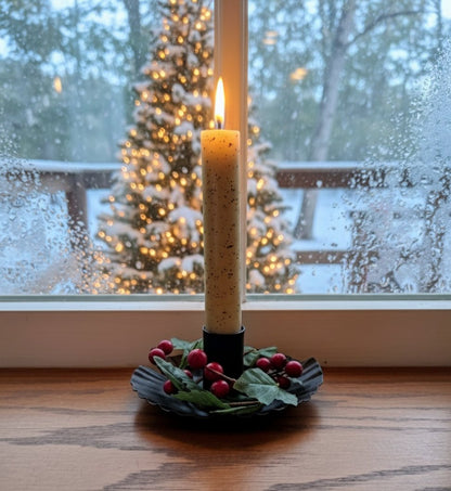 Primitive/Country Half Moon Crimp Window Sill Candle Holder Taper Holder Holiday - The Primitive Pineapple Collection