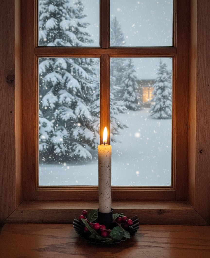 Primitive/Country Half Moon Crimp Window Sill Candle Holder Taper Holder Holiday - The Primitive Pineapple Collection