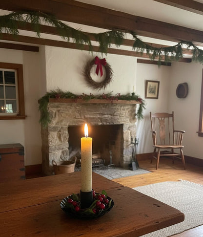 Primitive Colonial Christmas 1.25&quot; Boxwood &amp; Berry Candle Ring - The Primitive Pineapple Collection