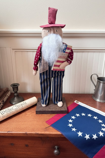 Handmade Primitive Uncle Sam Folk Art Doll - 16" Patriotic Americana Decor