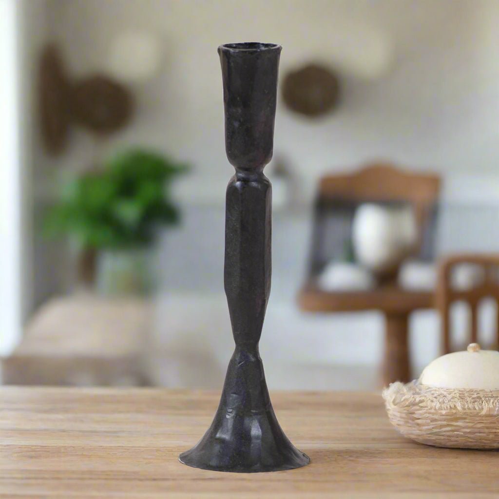 Primitive Colonial 8.5 - Inch Farmhouse Cast Iron Taper Candle Holder - The Primitive Pineapple Collection