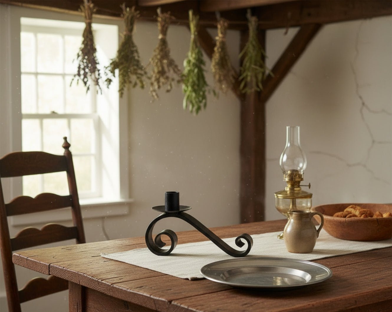 Primitive Wrought Iron Curled Taper Candle Holder - The Primitive Pineapple Collection