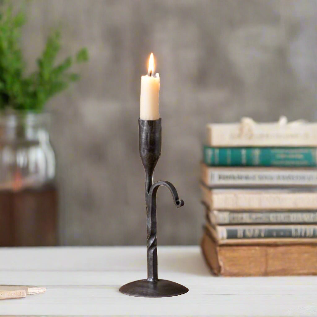 Primitive Colonial Wrought Iron Taper Candle Holder 8" - The Primitive Pineapple Collection