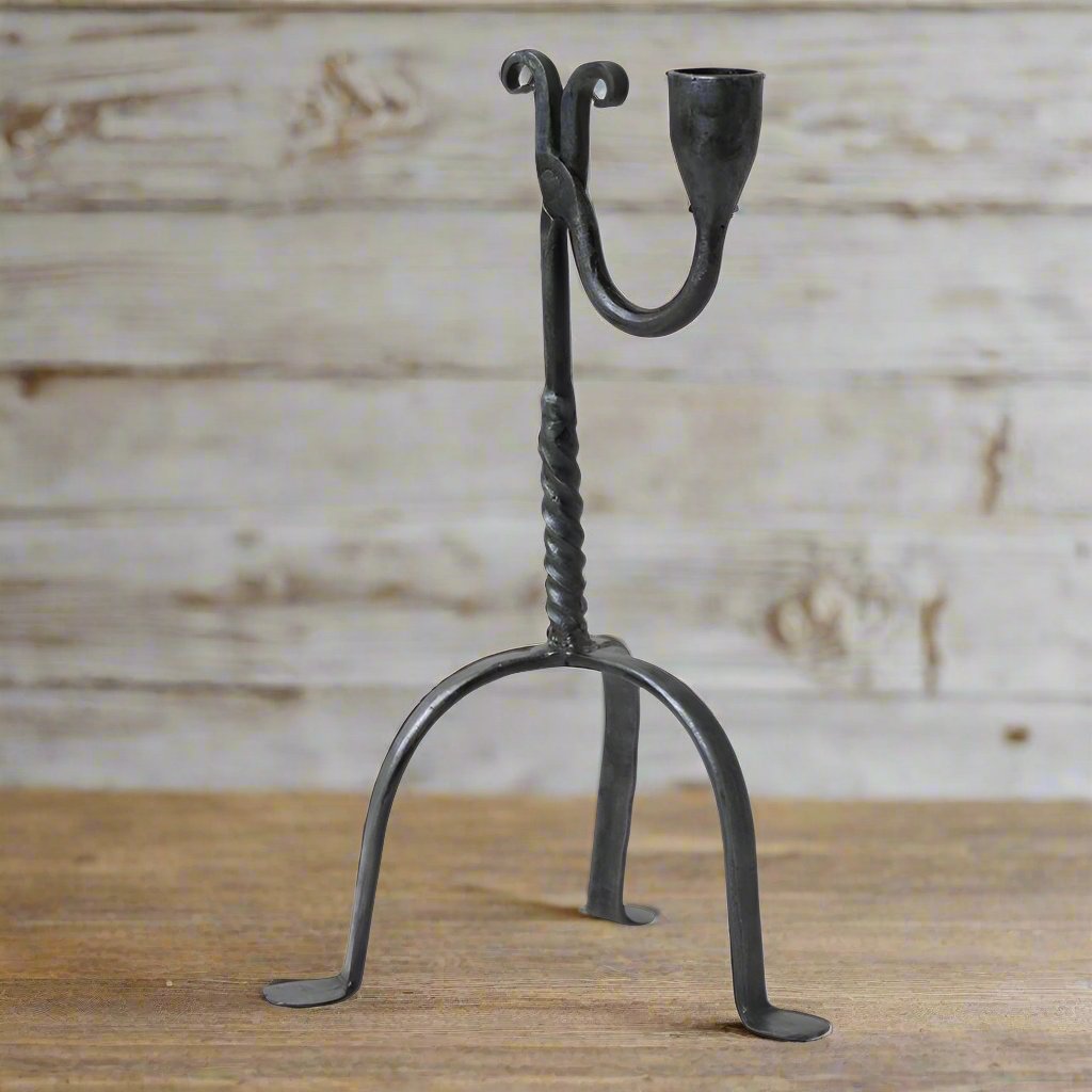 Reproduction Single Taper Aged Wrought Iron Candle Holder