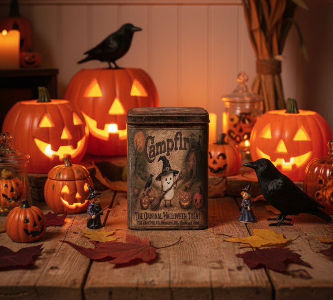 Primitive Handcrafted USA Halloween 6.25" Campfire Ghost Tin - The Primitive Pineapple Collection