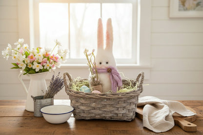Handcrafted USA 10" Plush Felt Bunny w/ Scarf Shelf Sitter - The Primitive Pineapple Collection