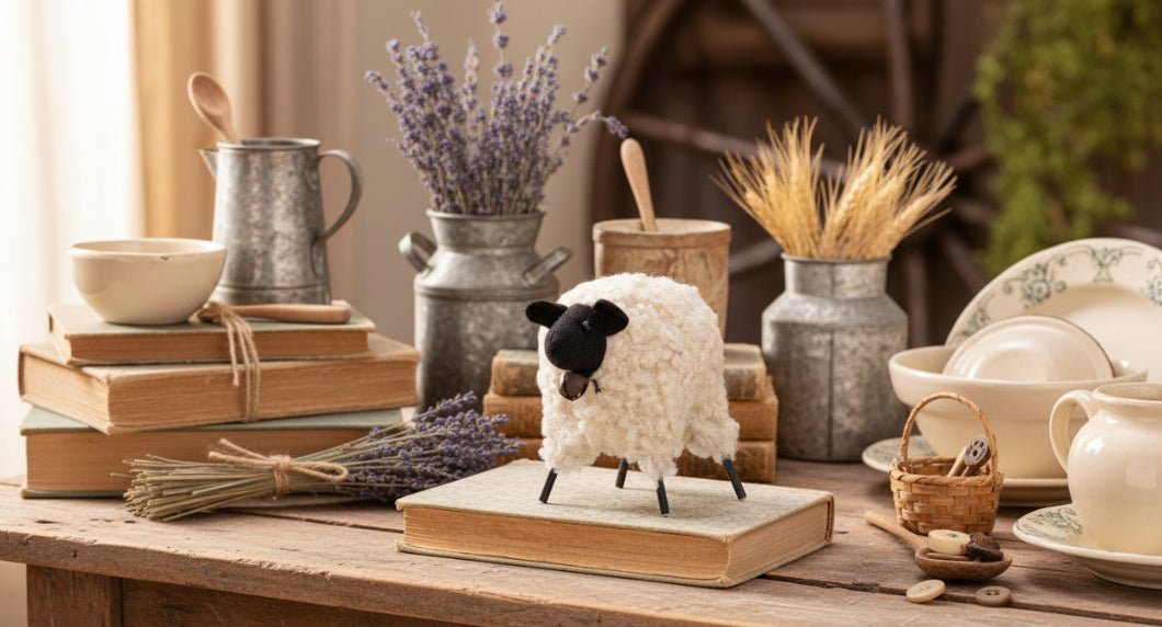 Primitive Stuffed Standing Primitive Sheep w/ Bell - The Primitive Pineapple Collection