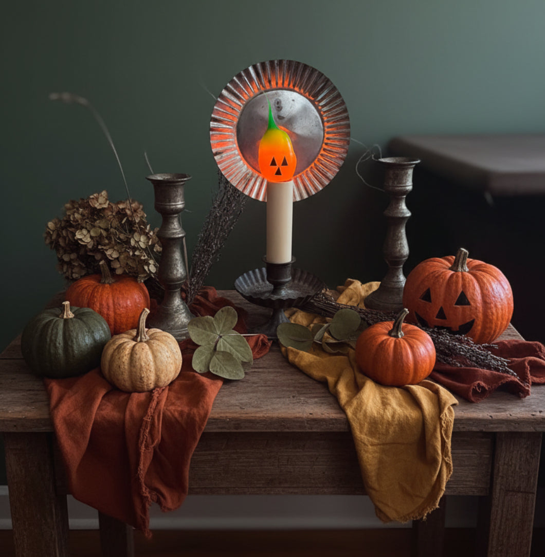 Vickie Jean Pumpkin Face Halloween Light Bulb – Silicone Dipped 4-Watt Candelabra Base