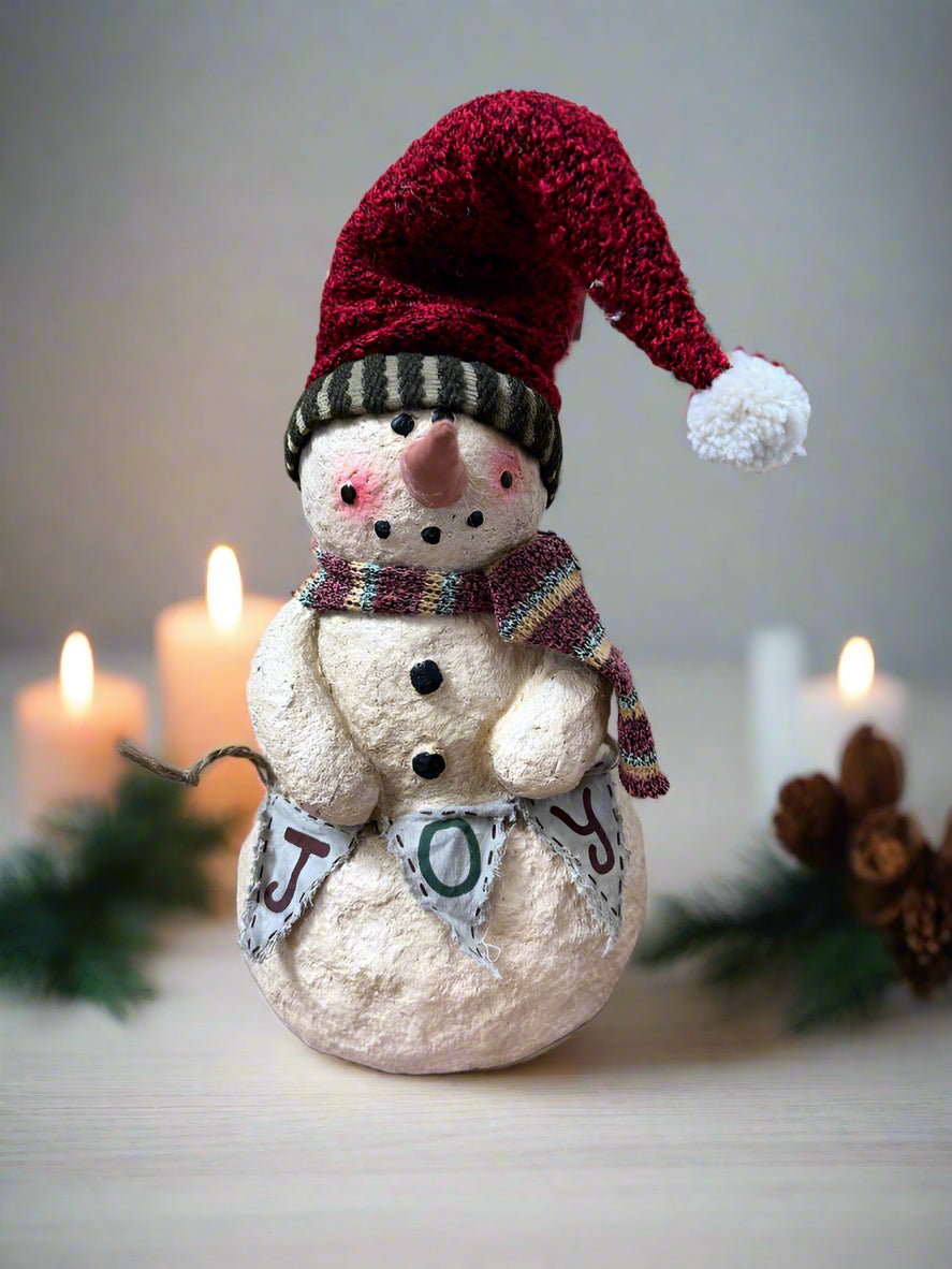 Primitive Christmas 10” Snowman w Joy Banner - The Primitive Pineapple Collection