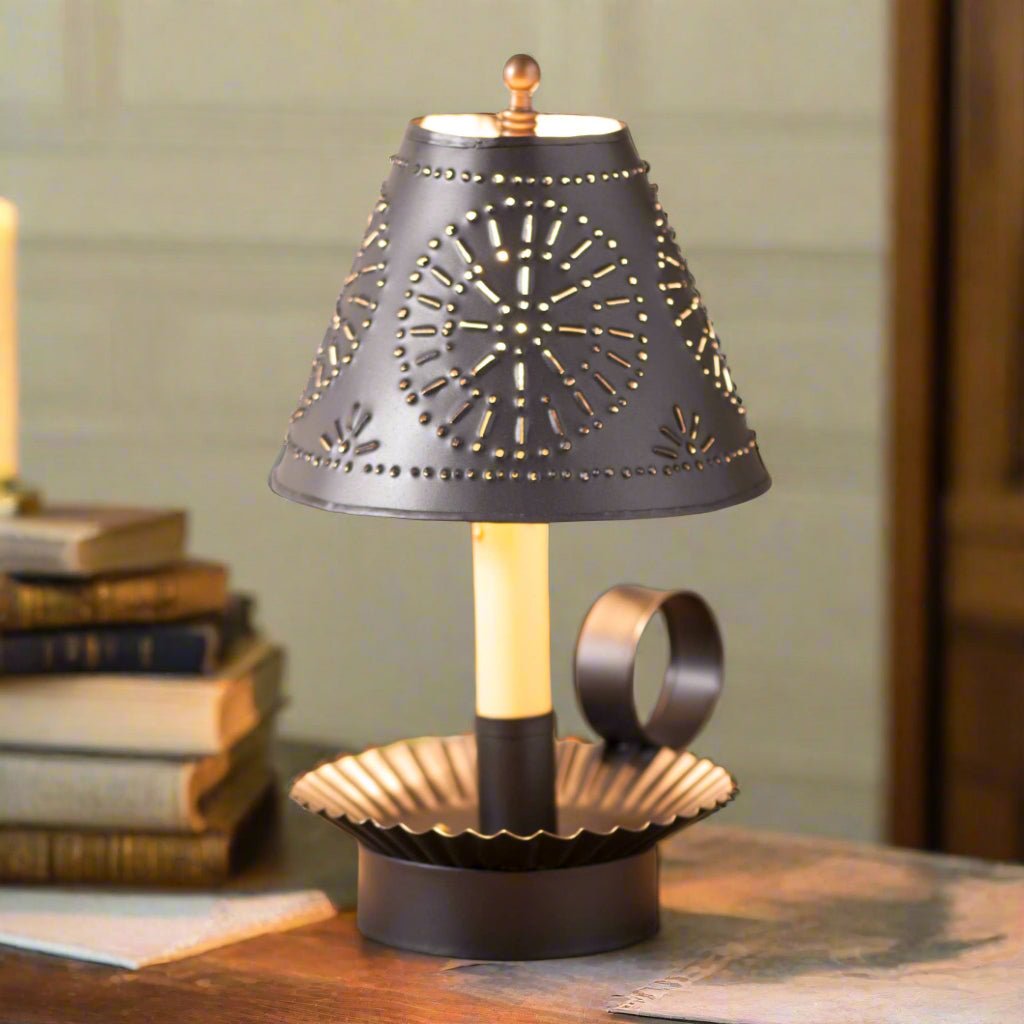 Primitive Crimped Accent Light with Punched Tin Shade Accent Lamp - The Primitive Pineapple Collection