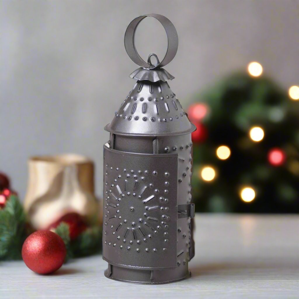 Primitive /Colonial 9" Punched Tin Revere Candle Lantern Black - The Primitive Pineapple Collection