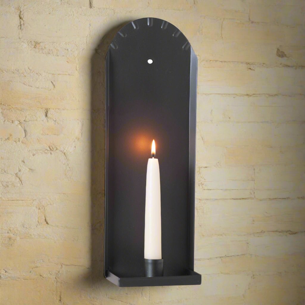 Primitive Colonial Salem Candle Sconce in Smokey Black 13.25" - The Primitive Pineapple Collection