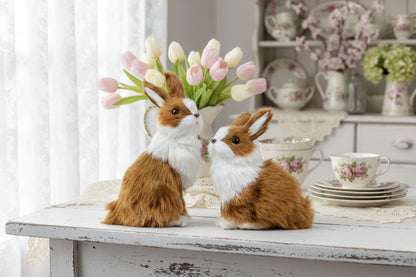 Primitive Ragon House Spring Easter 7.5" Brown and White Standing Bunny - The Primitive Pineapple Collection