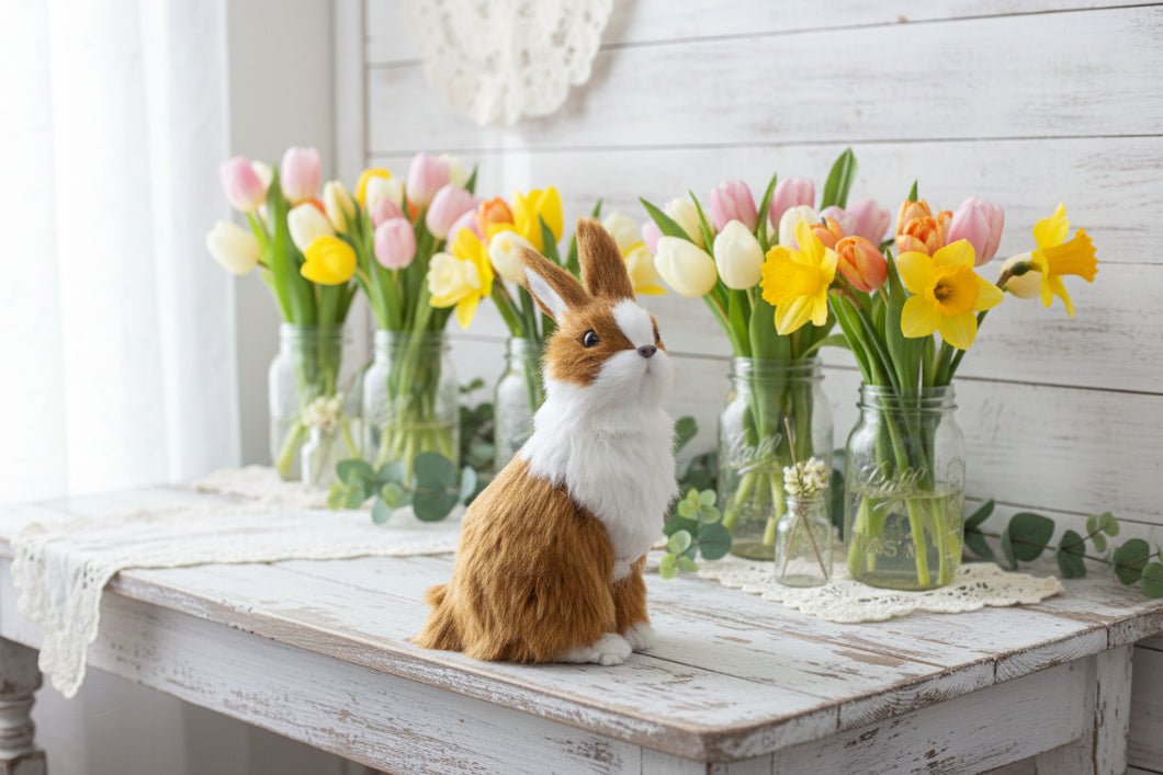 Primitive Ragon House Spring Easter 7.5" Brown and White Standing Bunny - The Primitive Pineapple Collection