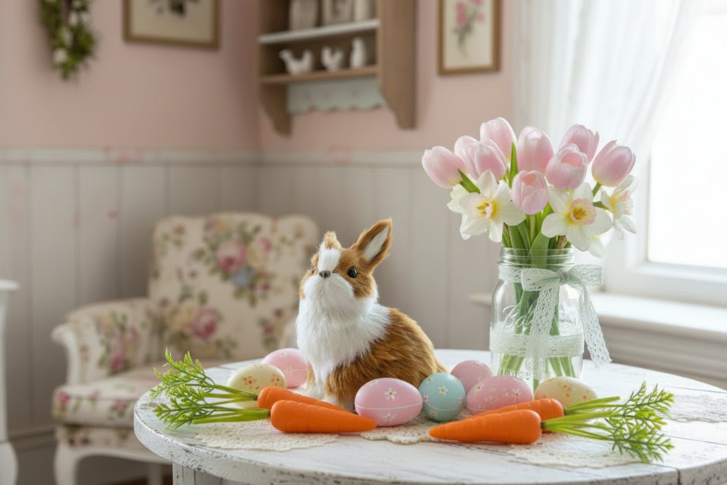 Primitive Ragon House Spring Easter 5.5" Brown and White Sitting Bunny - The Primitive Pineapple Collection