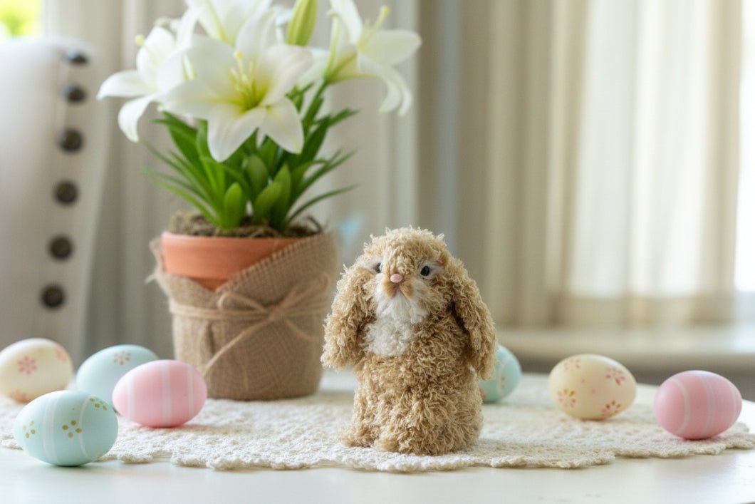 Primitive Ragon House Spring Easter 4.5" Beige Fuzzy Sitting Bunny - The Primitive Pineapple Collection