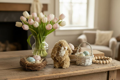 Primitive Ragon House Spring Easter 4.5" Beige Fuzzy Sitting Bunny - The Primitive Pineapple Collection