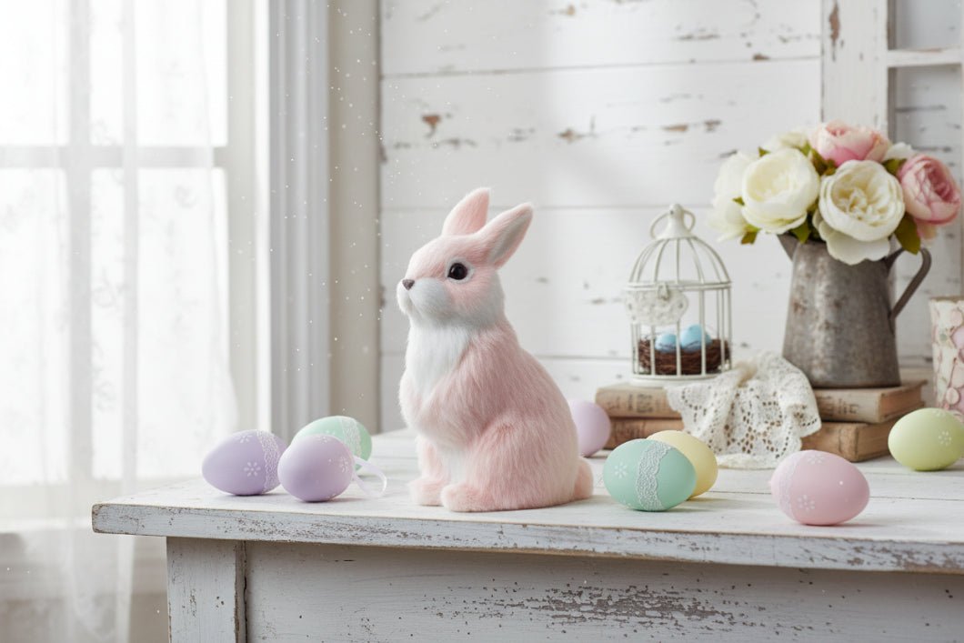 Primitive Ragon House Spring Easter 7.5" Pastel Pink Standing Bunny - The Primitive Pineapple Collection