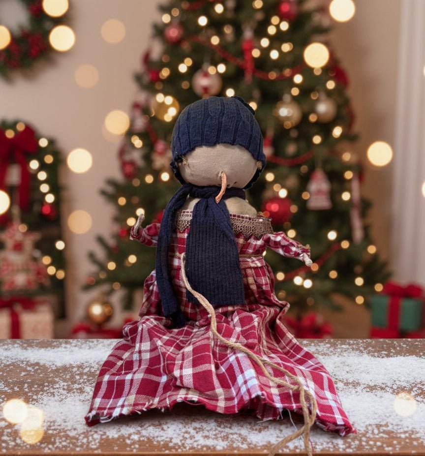 Primitive Christmas Handcrafted Kristen Snow Girl Doll w/ Hat 12&quot; - The Primitive Pineapple Collection