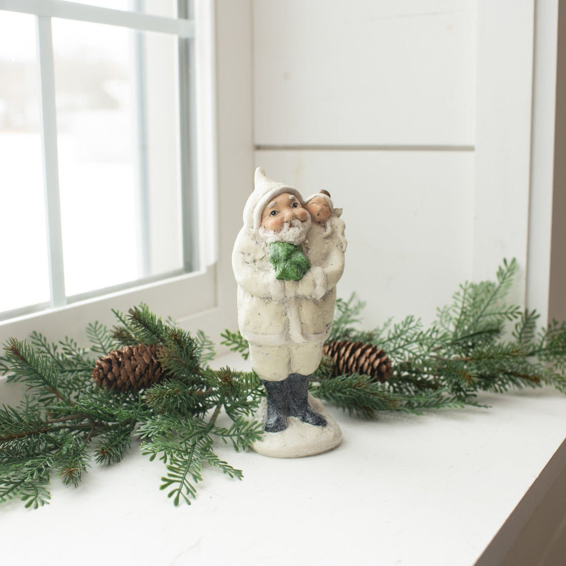Ragon House Christmas 8"Ivory Santa with Angel Figurine - The Primitive Pineapple Collection
