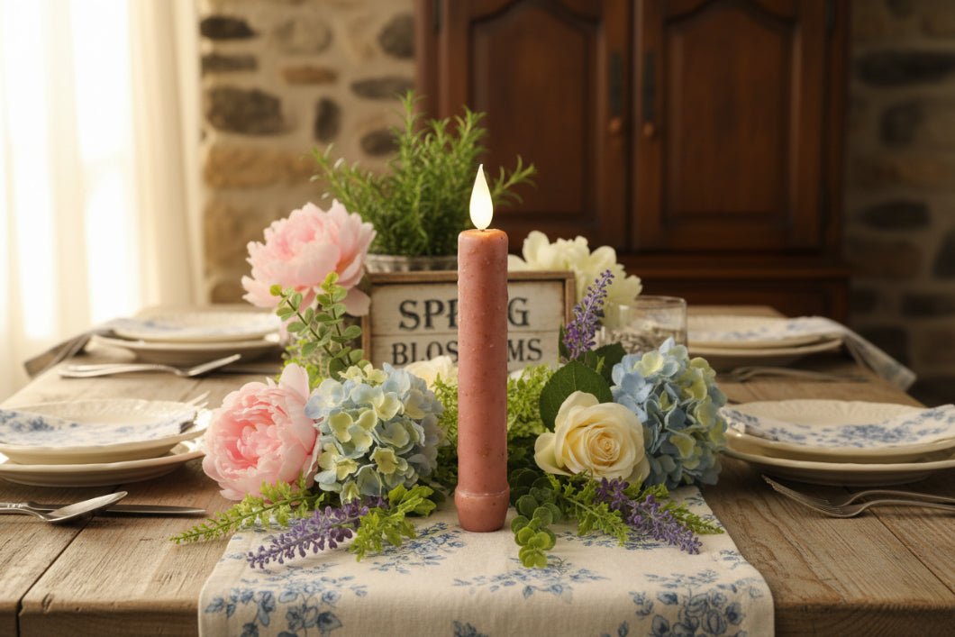 Primitive Spring Easter 6.25" Pink Colored LED Taper Candle w/ Timer - The Primitive Pineapple Collection