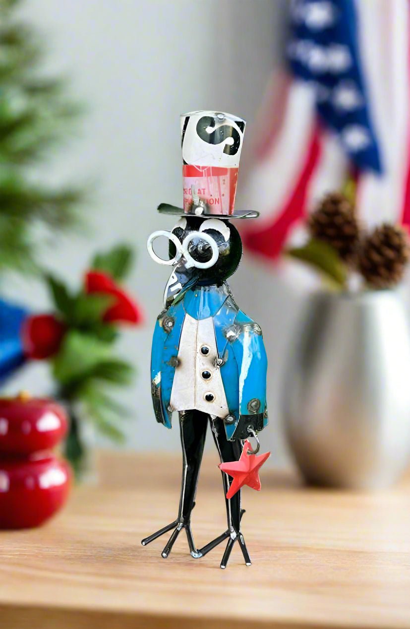 Primitive Farmhouse Recycled Metal 12.5"Patriotic Crow Figurine - The Primitive Pineapple Collection