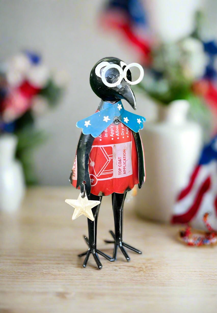 Primitive Farmhouse Recycled Metal Lily Crow Figurine 10.25" - The Primitive Pineapple Collection