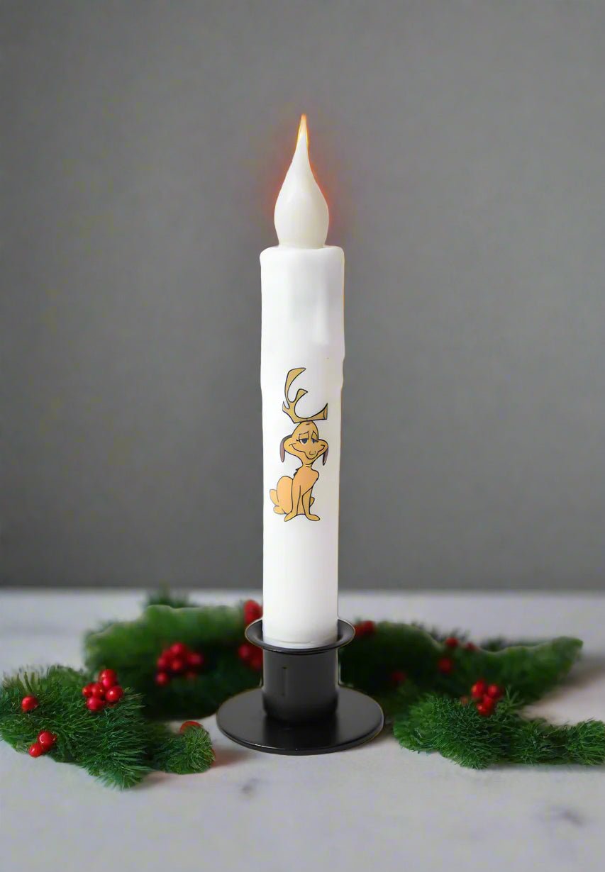 Handcrafted Christmas 7&quot; Dr Seuss Max the Dog LED Timer Taper Candle - The Primitive Pineapple Collection