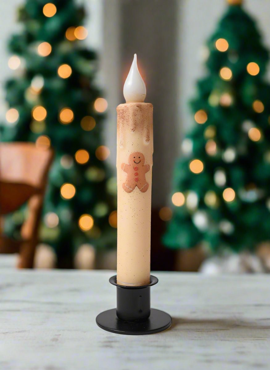 Primitive Handcrafted Christmas 7&quot; Gingerbread Led Timer Taper Candle