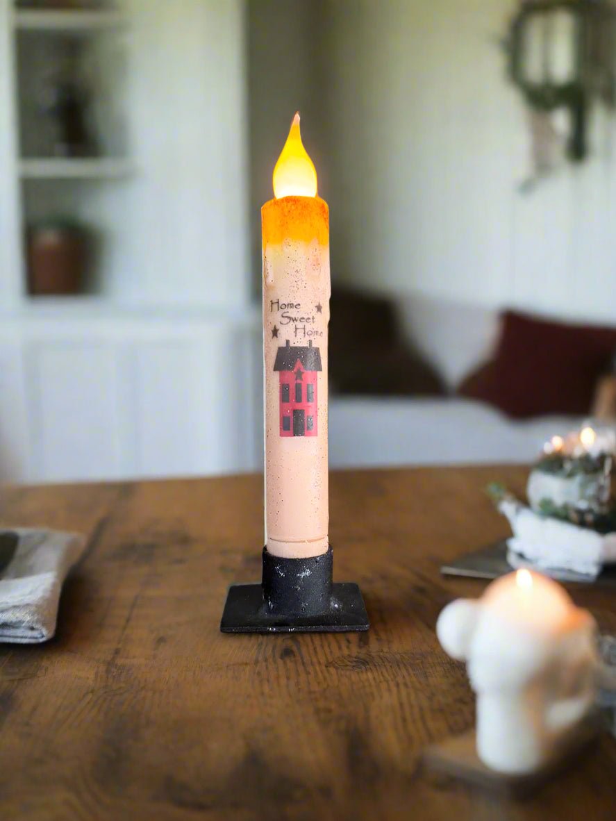 Primitive Handcrafted 7&quot; Home Sweet Home Primitive House LED Timer Taper Candle - The Primitive Pineapple Collection