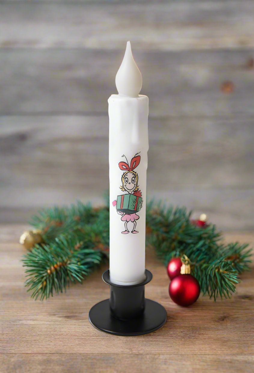 Handcrafted Christmas 7&quot; Dr Seuss Cindy Lou Who Led Timer Taper Candle