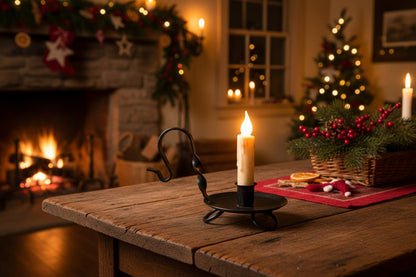 Primitive Early American Black Iron Raised Taper Holder - The Primitive Pineapple Collection