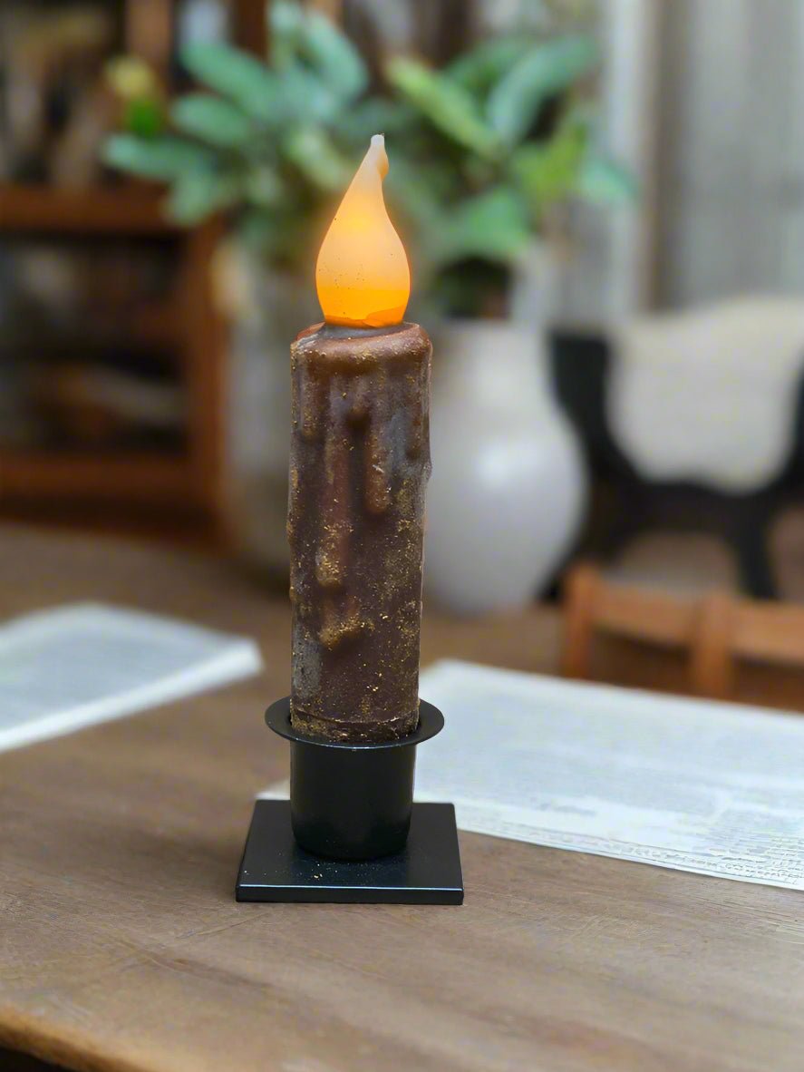Primitive Handcrafted 4&quot; Brown LED Timer Taper Candle - The Primitive Pineapple Collection